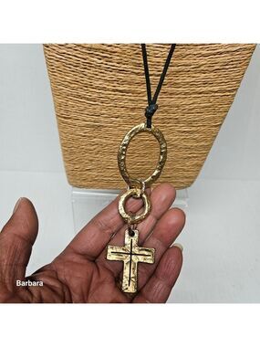 Vintage Gold-tone Etruscan-revival Cross Pendant Necklace